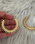 Soleil Mandala Brass Hoops – Ethnic Boho Statement Earrings.
