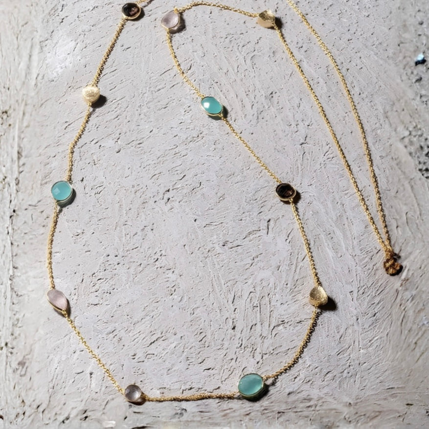Penelope Multi-Stone Necklace: Pariba Onyx, Rose Quartz &amp; Smoky Quartz
