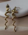 Serpentina Spiral Dangles - Twisted Brass Snake Earrings in Gold/Silver Tone.