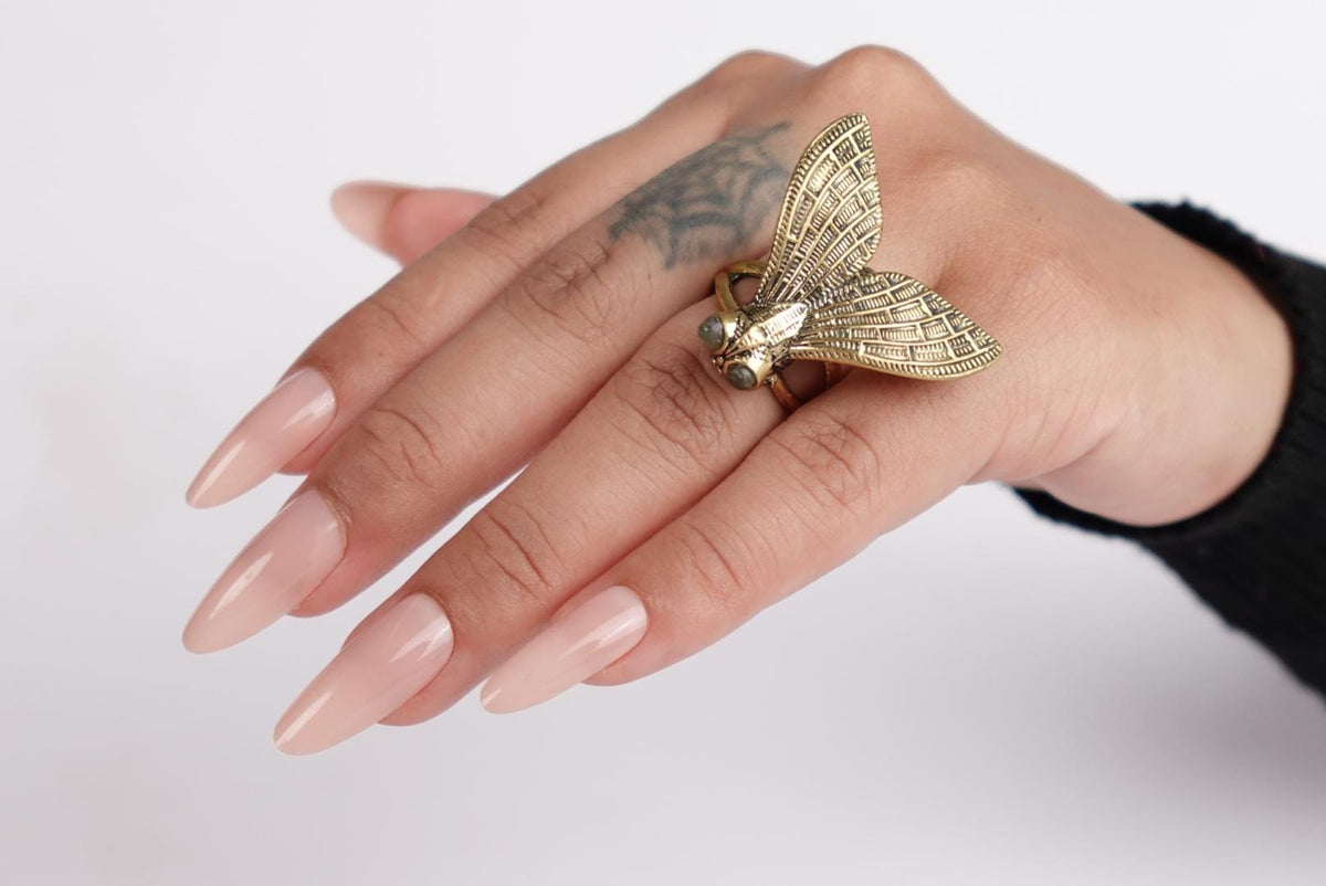 Insect-Inspired Adjustable Brass Ring – Boho Statement Jewellery.