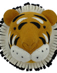 Luxury handcrafted felt tiger head wall decor, premium organic wool safari animal head for kids room, stylish wildlife nursery decor by Ella James at brixbailey.com