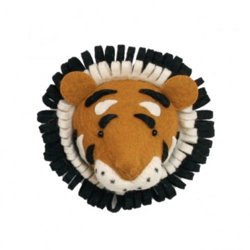 Mini felt tiger head, premium handcrafted wool felt animal decor with beaded eyes and bamboo hook by Ella James at brixbailey.com