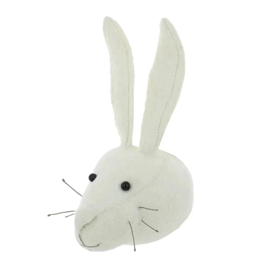 Premium mini white rabbit head wall decor, stylish neutral cream animal head for modern home by Ella James at brixbailey.com