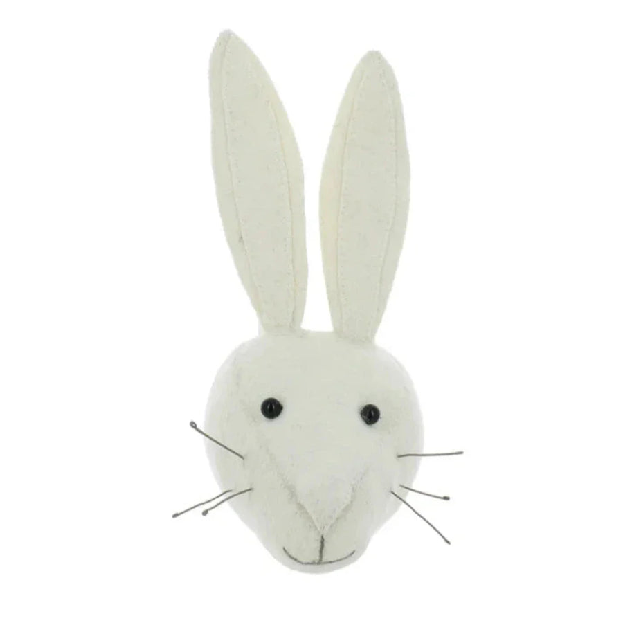 Premium mini white rabbit head wall decor, stylish neutral cream animal head for modern home by Ella James at brixbailey.com