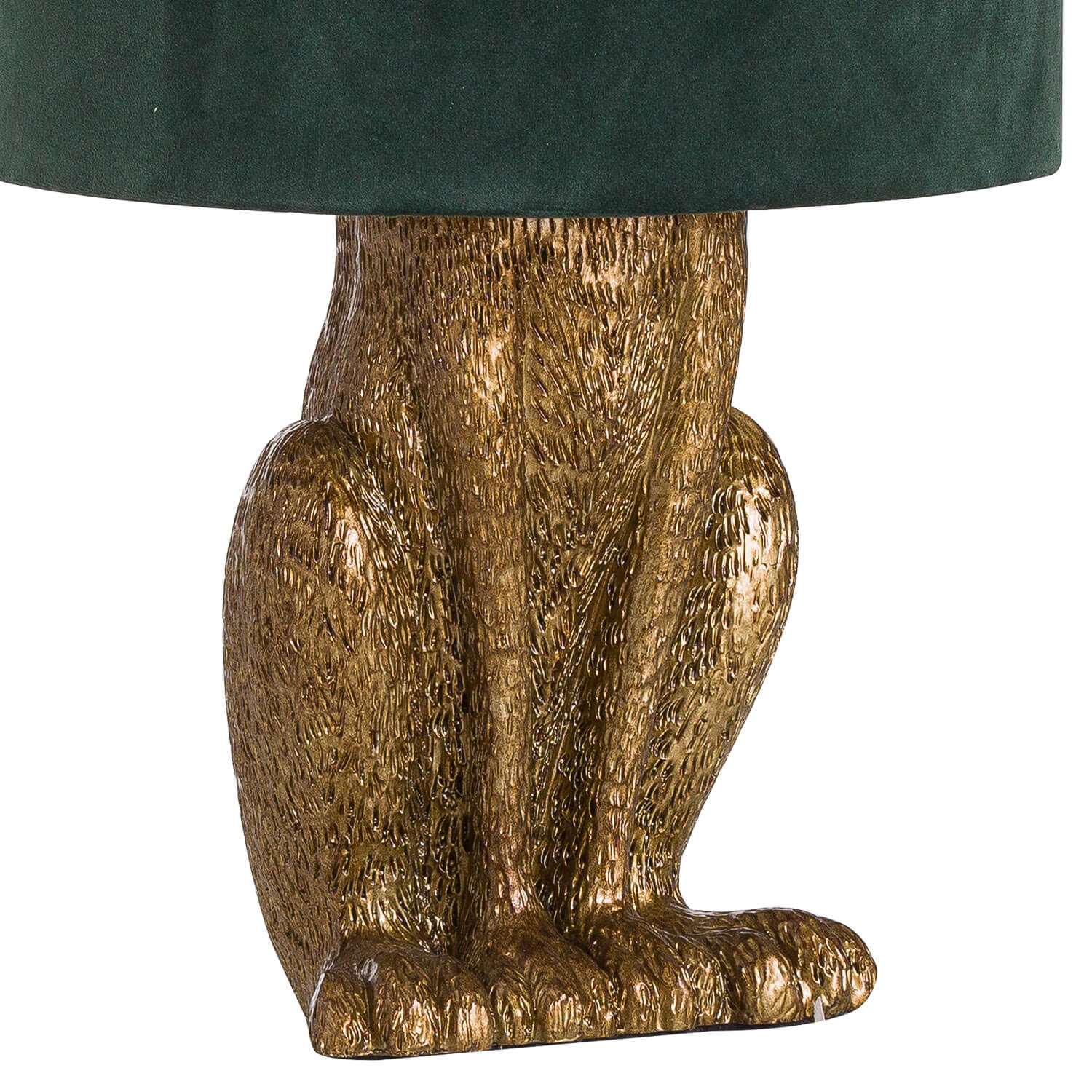 Hare Table Lamp with Green Velvet Shade in Antique Gold
