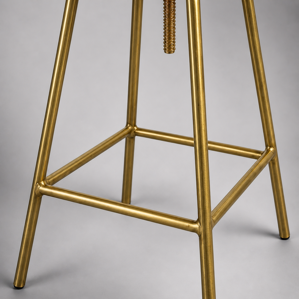 Antique Brass &amp; Black Leather Adjustable Bar Stool