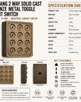 12 Gang 2 Way Bronze Cast Metal Light Switch | Surface Mount Industrial Toggle