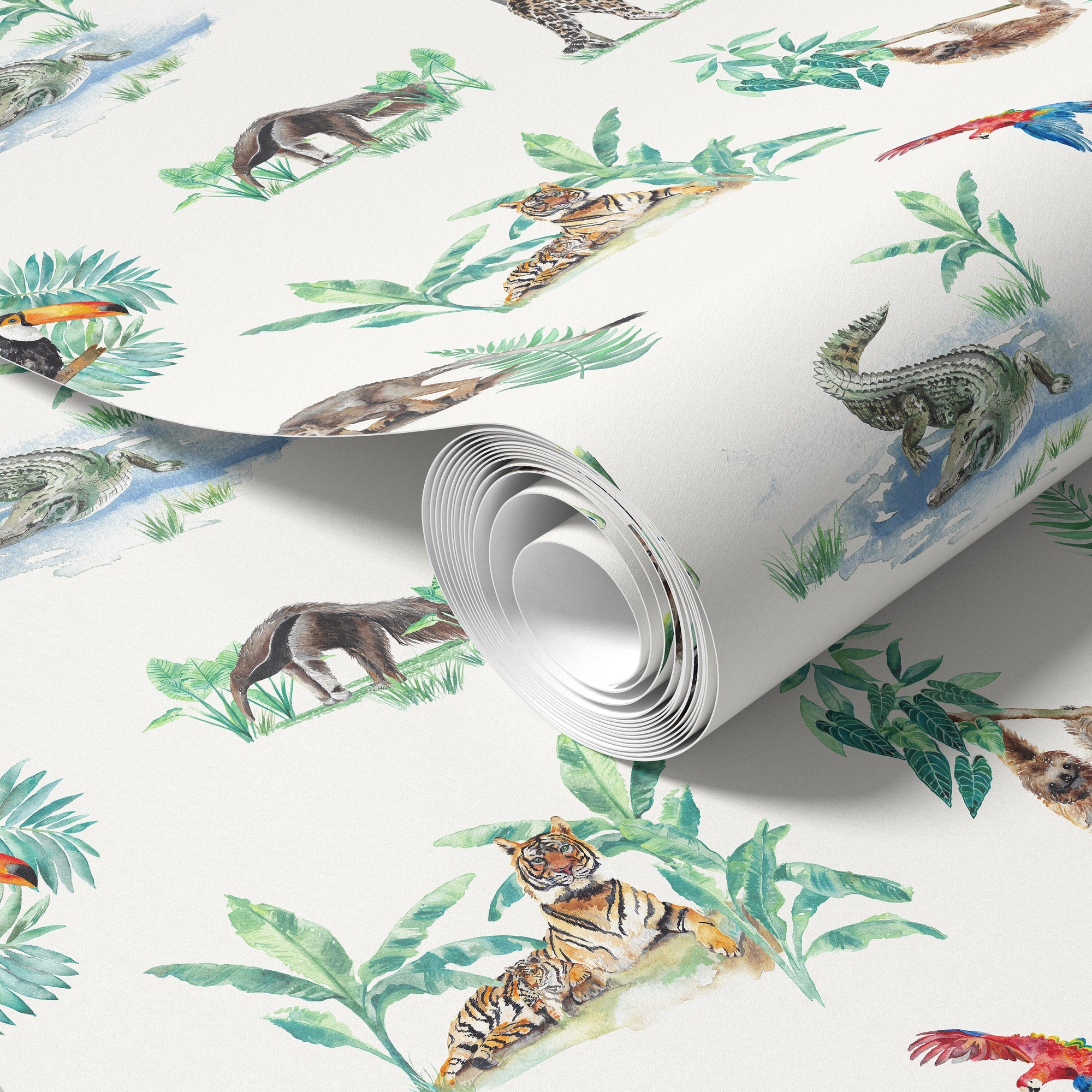 Watercolour Rainforest Wallpaper | Jungle Animals | Children's Bedroom &amp; Nursery