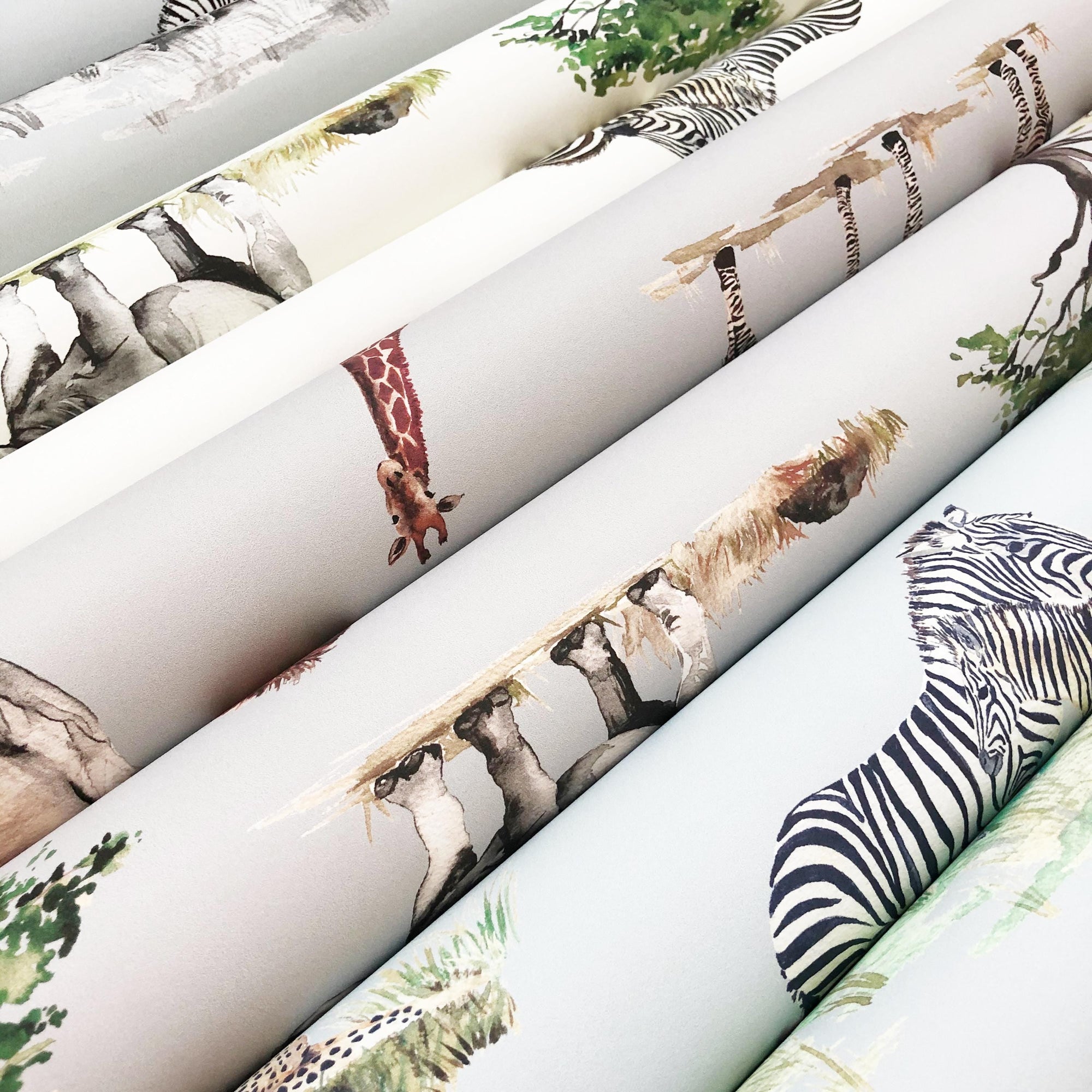 Safari Animals Watercolour Wallpaper - Children's Bedroom &amp; Nursery
