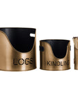 Rustic Bronze Log Bucket and Match Holder Set