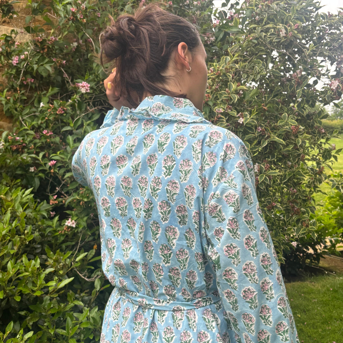 Blue Floral Frilly Dressing Gown