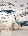 Sharks & Whales Decal Set - Sperm, Humpback, Blue, Hammerhead Shark + More - Watercolour Effect Stickers - Ocean Theme