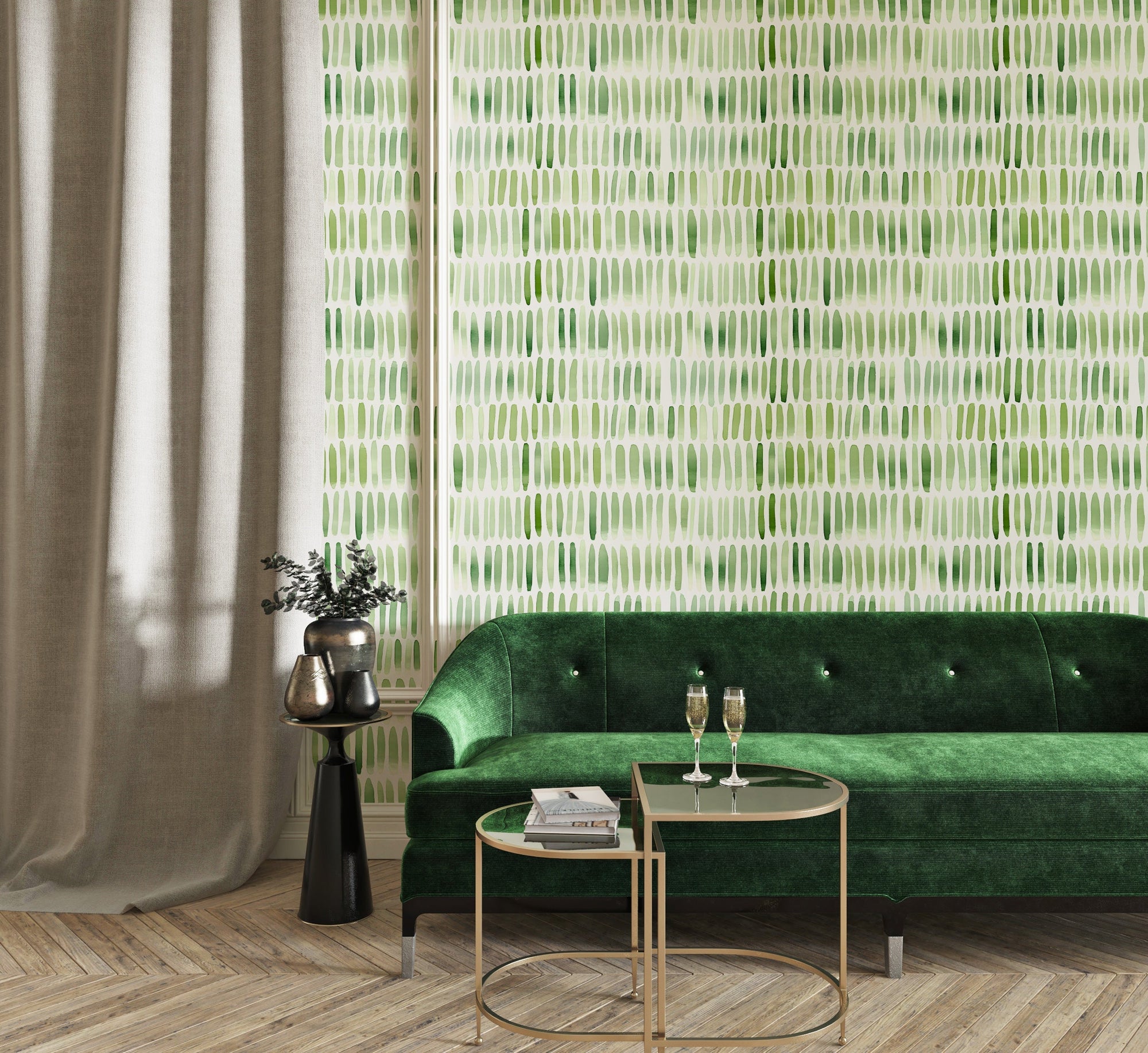 Green Watercolor Brushstroke Pattern Wallpaper