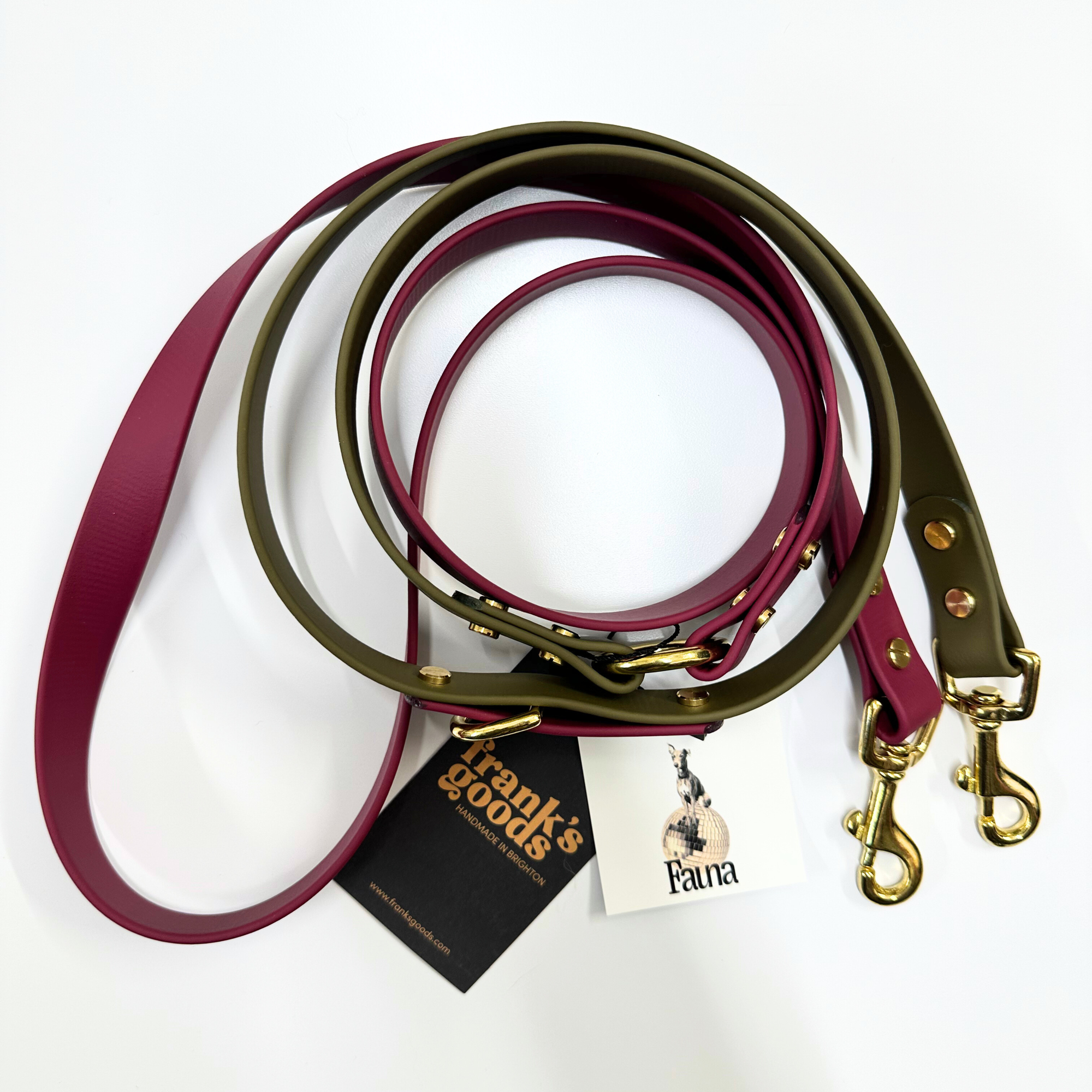 Dottie Multiway Dog Lead in Wine &amp; Olive