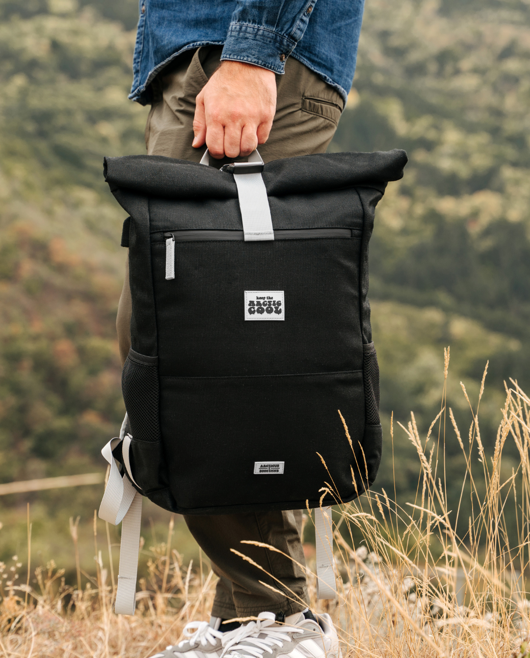Premium Polar Explorer Backpack, waterproof hemp backpack with laptop compartment, USB charging, ergonomic support, black by Arcticus at brixbailey.com