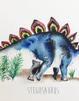 Personalised Watercolour Stegosaurus Dinosaur Art Print