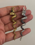 Serpentina Spiral Dangles - Twisted Brass Snake Earrings in Gold/Silver Tone.