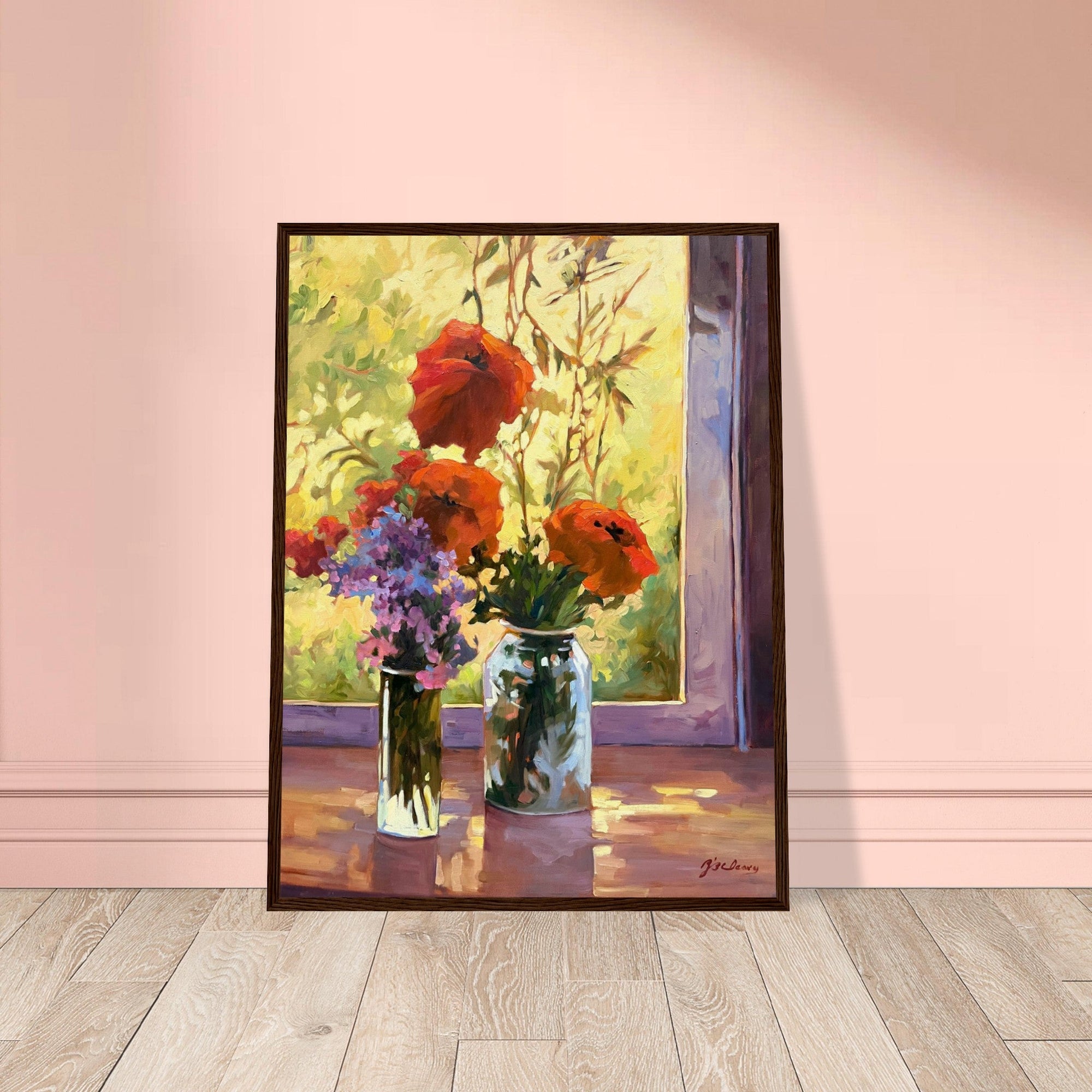 &quot;Morning Light Poppies&quot; Still Life Floral | 18x24 inch Wooden Framed Art Print | Original Artwork by American Artist Barbara Cleary