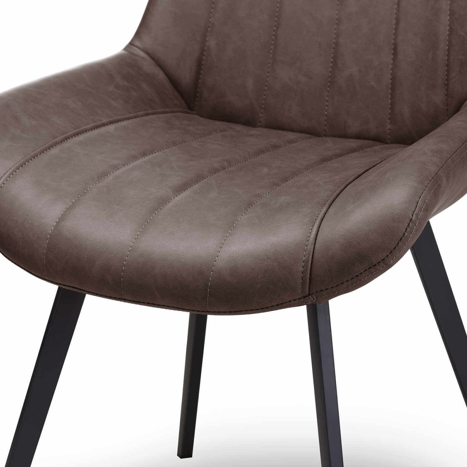 Coffee Brown Dining Chair with Channel Stitching and Metal Legs