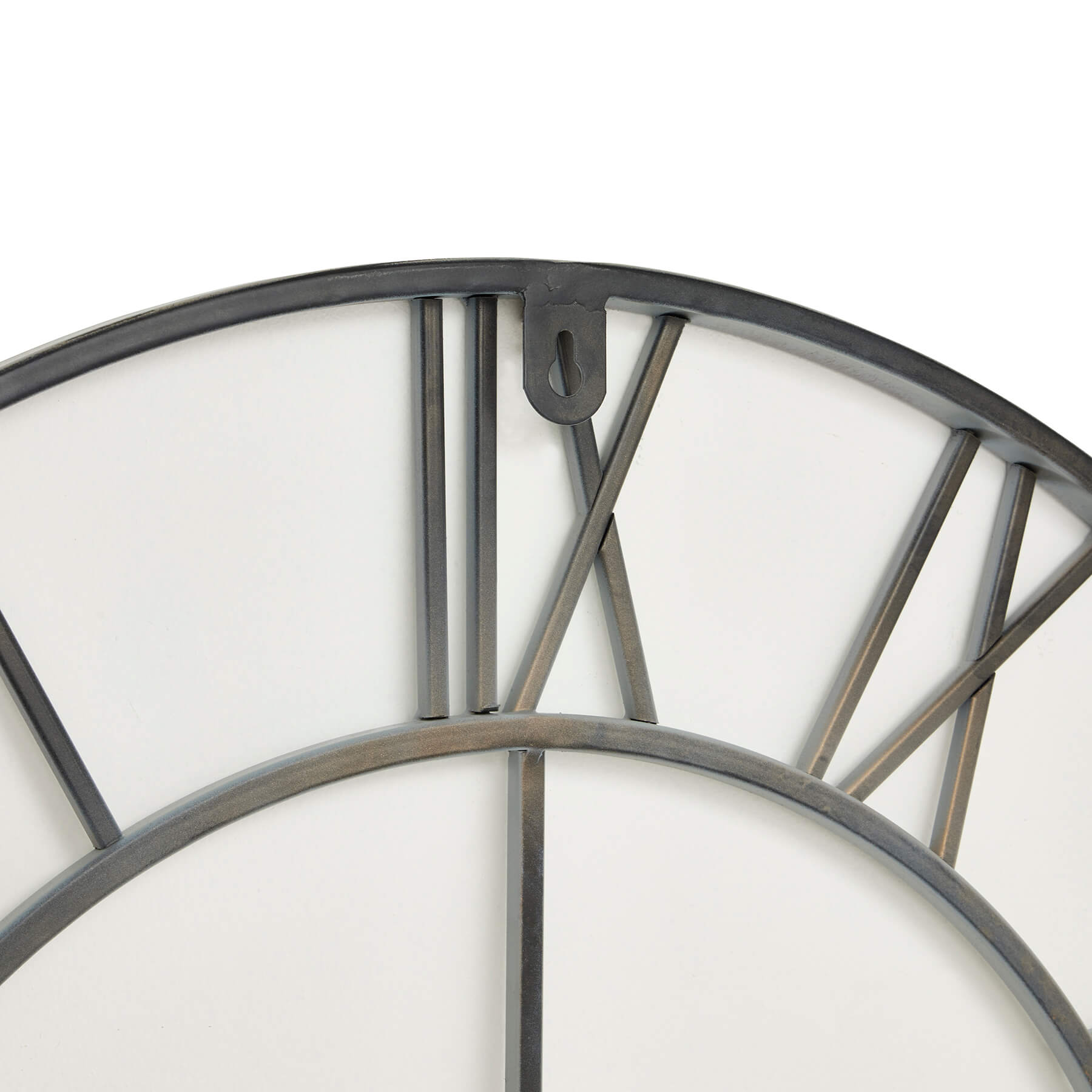 Grey Skeleton Wall Clock Oversized Metal Roman Numeral Design