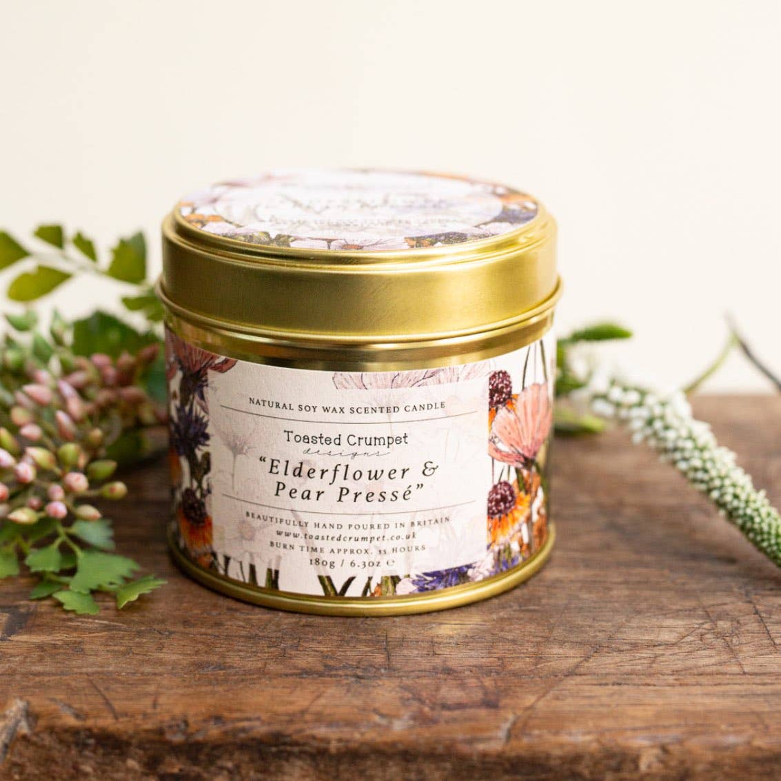 Elderflower &amp; Pear Presse Candle in a Matt Gold Tin