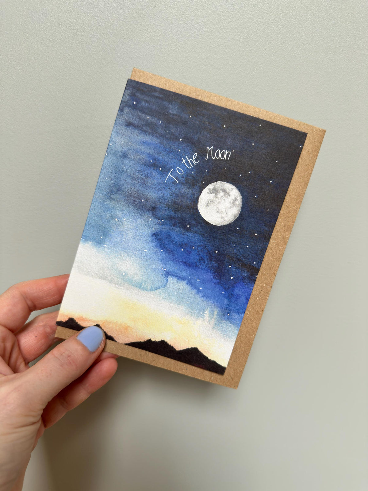 Hand-Painted Moon &amp; Stars Watercolour Greeting Card