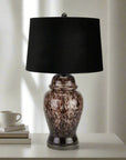 Handcrafted Glass Mottled Table Lamp with Black Velvet Shade