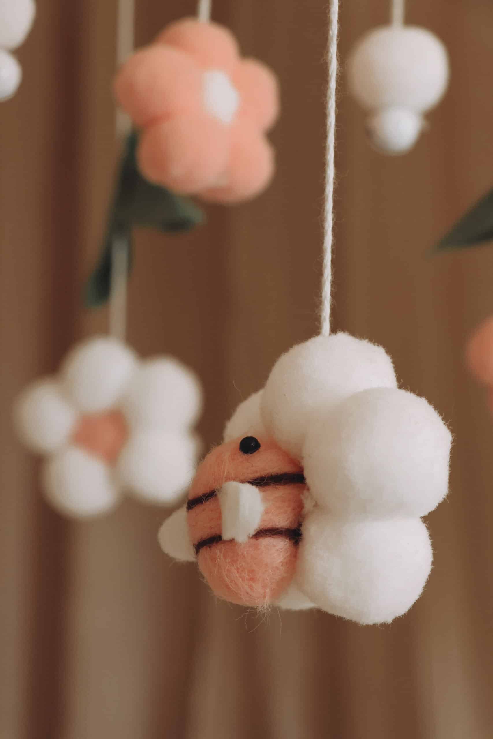 Handmade Pink Bees baby mobile-5