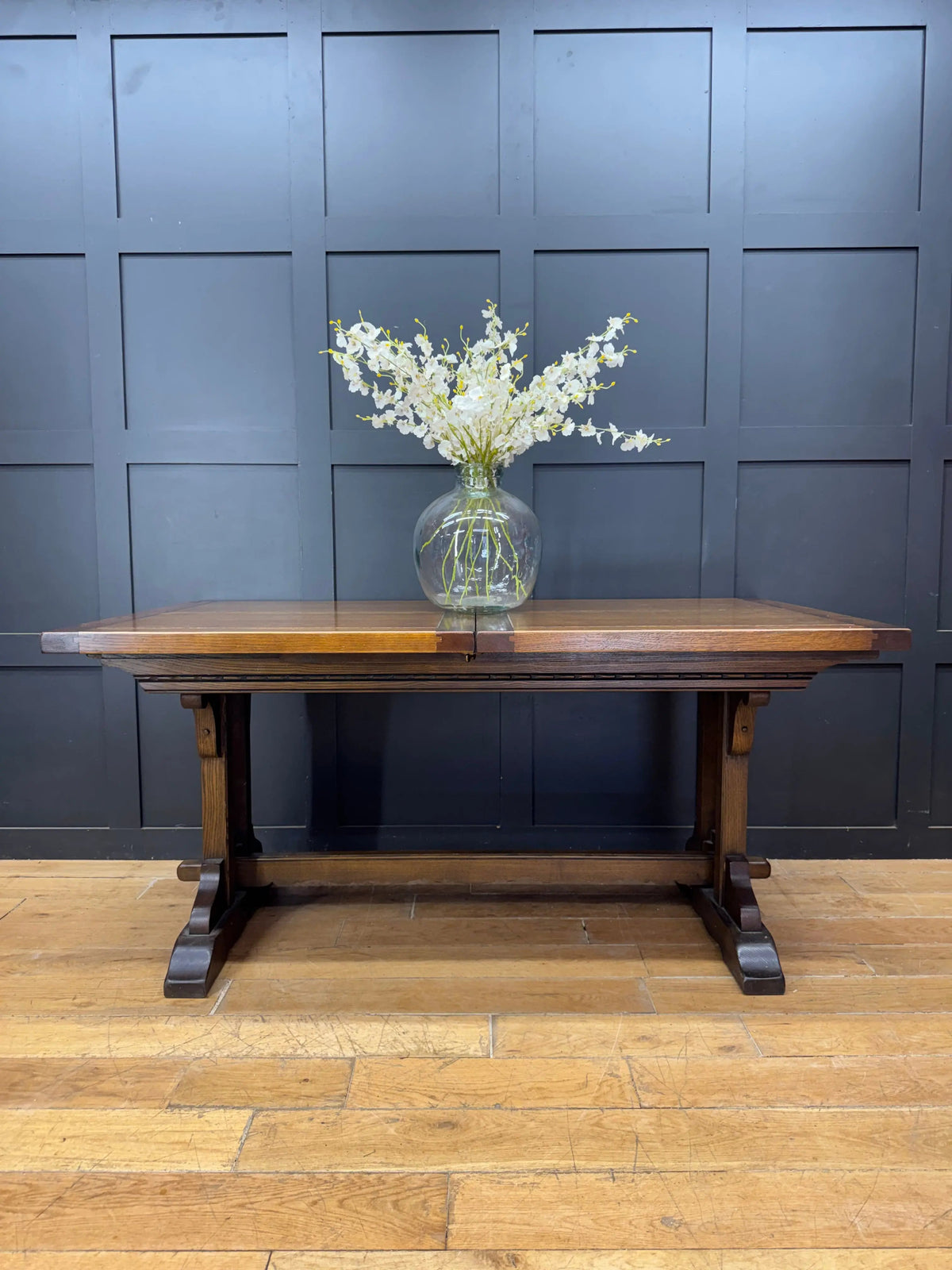 Vintage Old Charm Oak Kitchen Dining Table Extending Draw Leaf Refectory Style