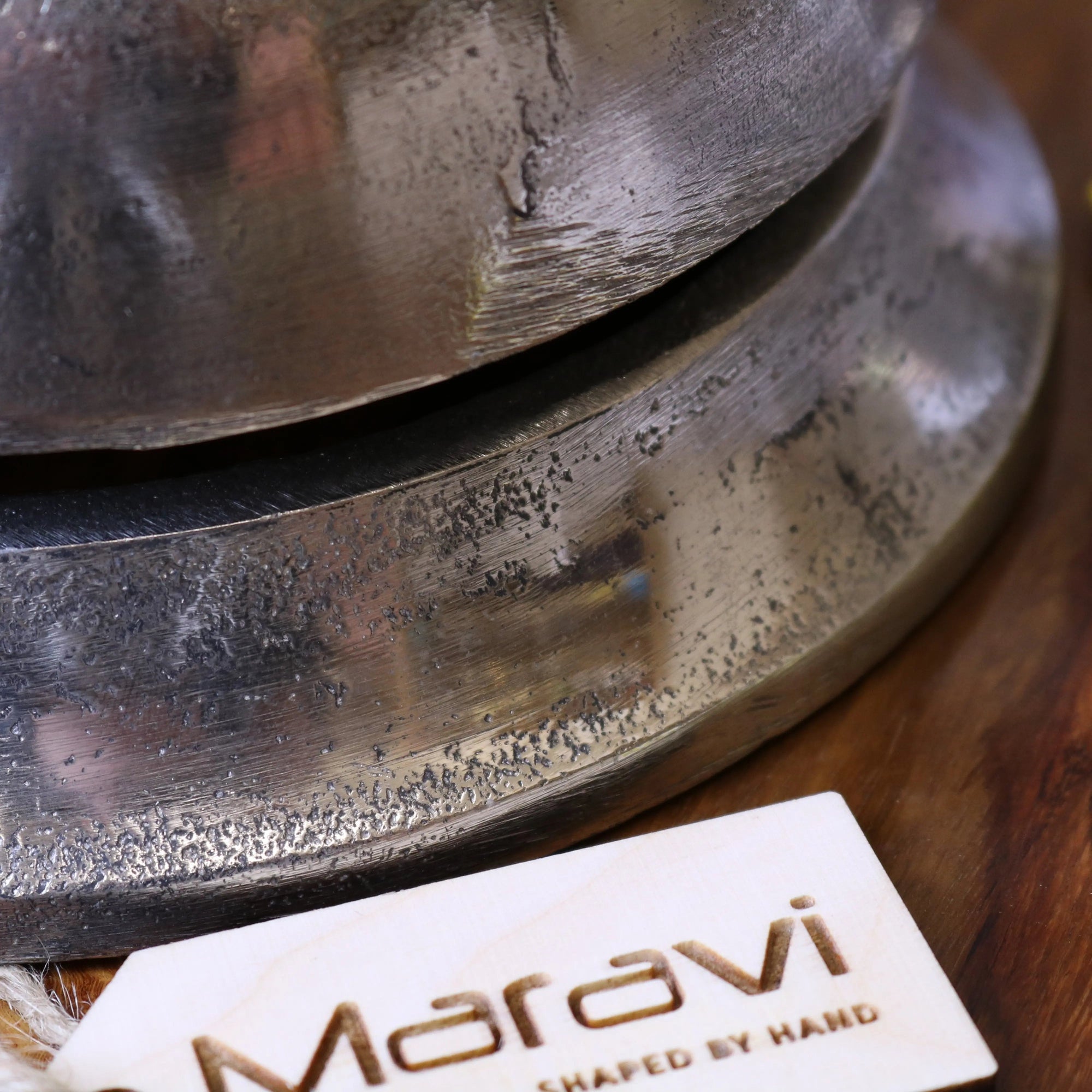 Tirsuli large 17cm reception bell, distressed silver vintage desk bell, premium oversized aluminium bell for home or office by Maravi at brixbailey.com