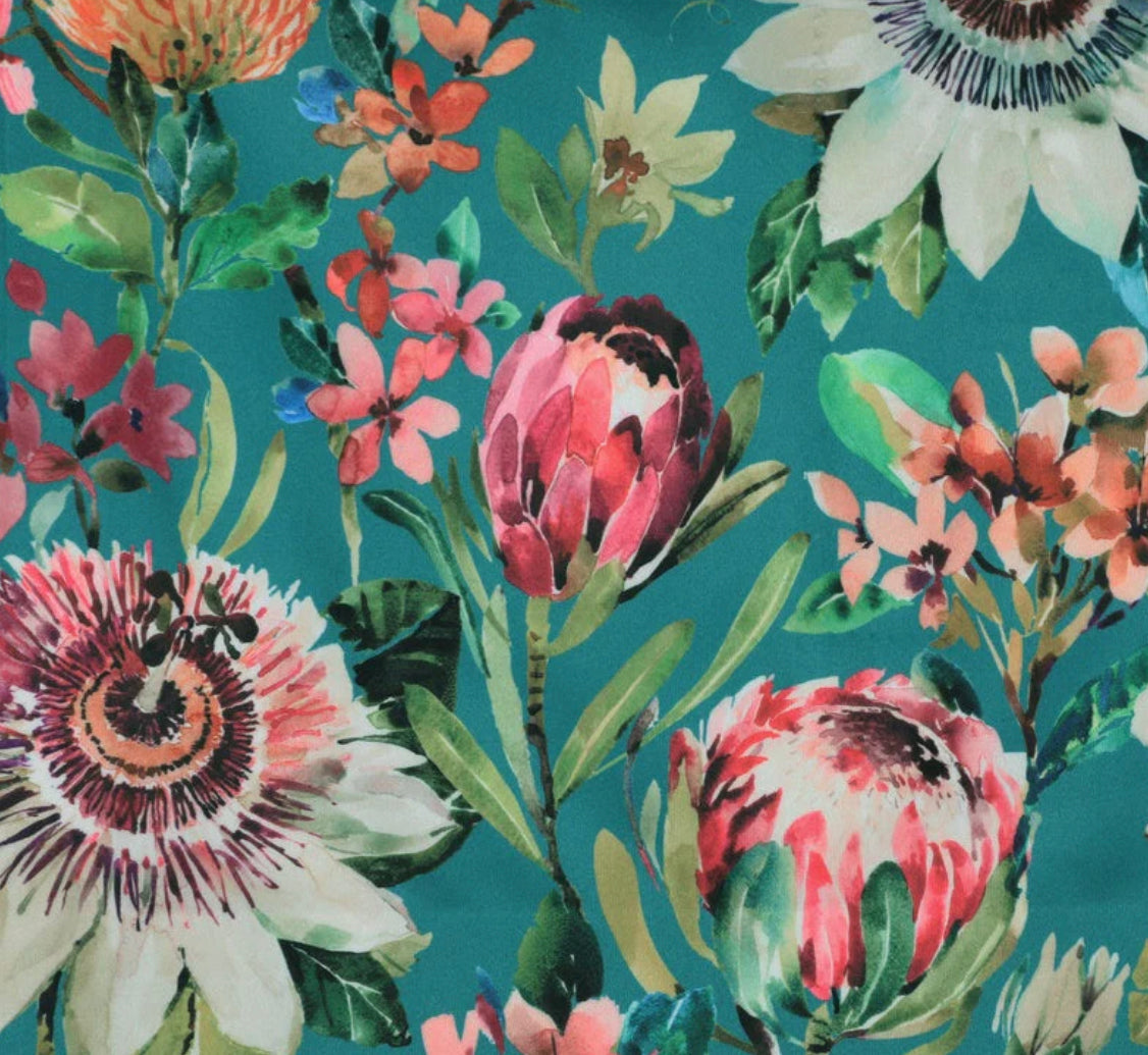 Teal Floral Summer Garden Velvet Steep Empire Lampshade | Handmade Ceiling Light Shade | UK