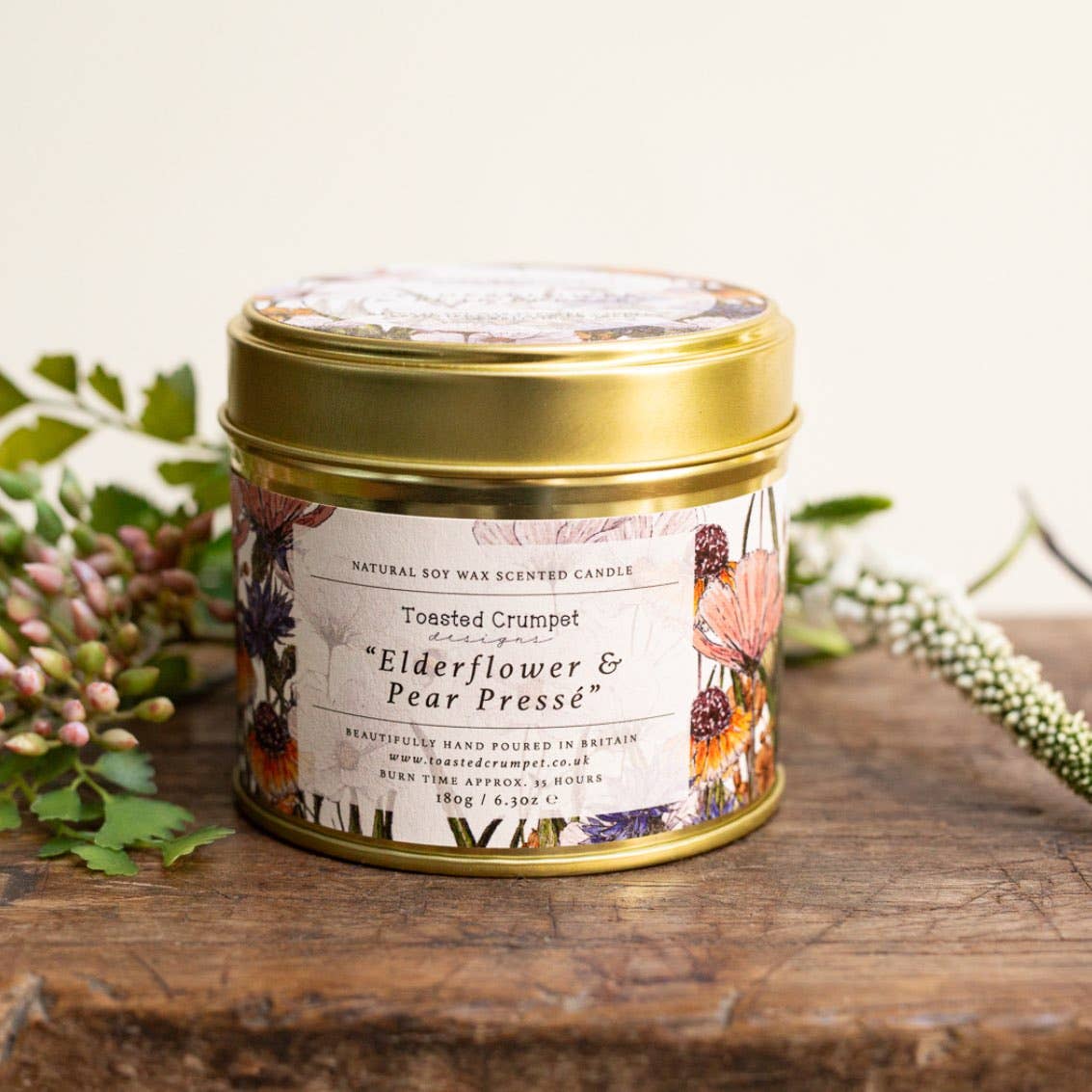 Elderflower &amp; Pear Presse Candle in a Matt Gold Tin