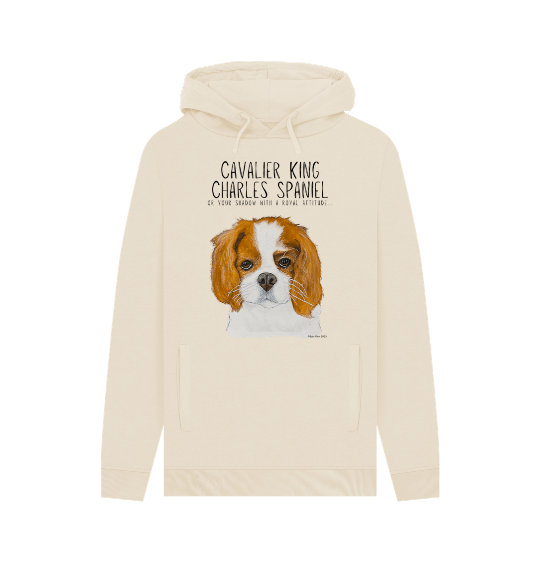 Crowned &amp; Cozy: Sustainable Men's Hoodie Featuring Your Cavalier King (or Queen)