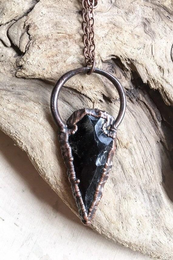 Arrowhead Obsidian Necklace Talisman | Handmade by Blackbird &amp; Sage
