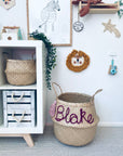Blue Personalised tassel name basket - Extra Large