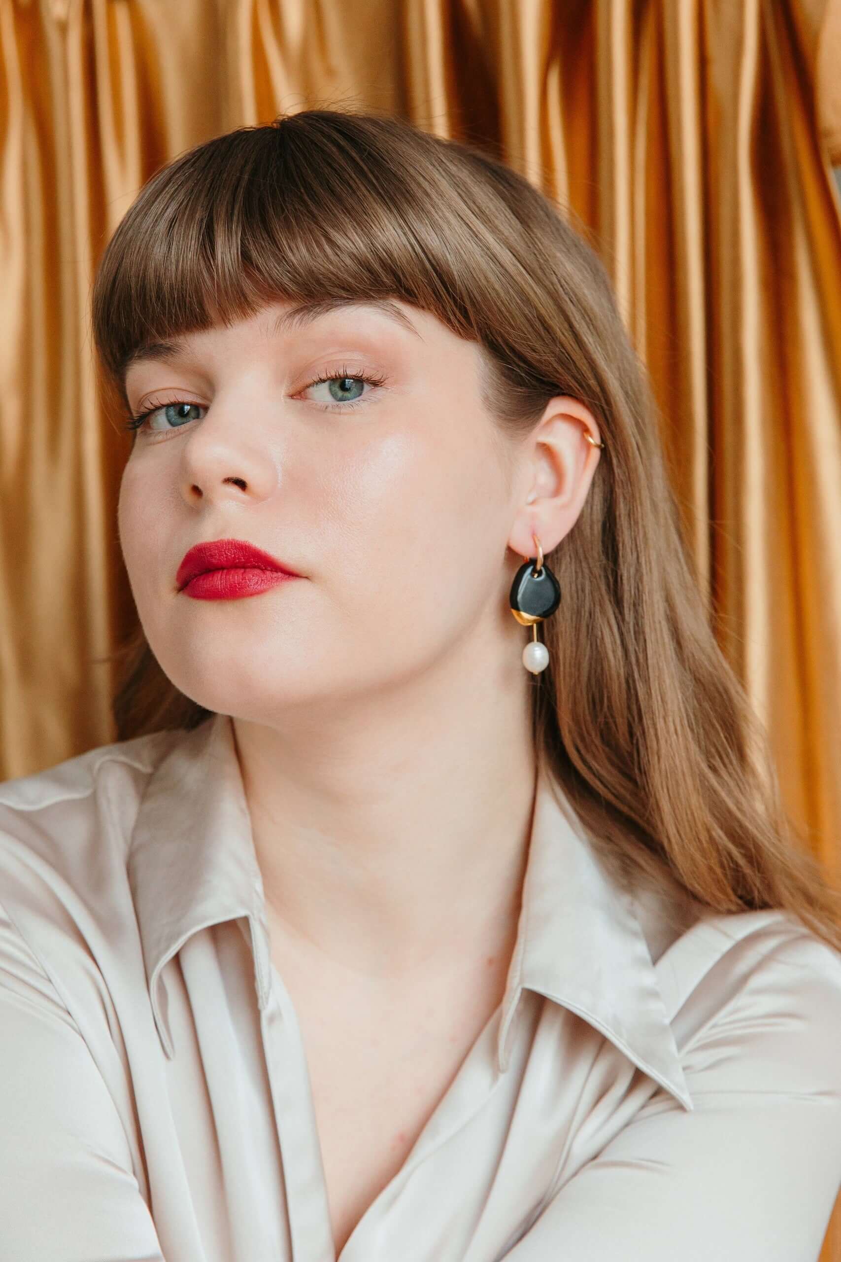 Pearl and Porcelain Earrings in Burgundy