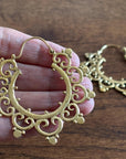 Sunburst Scroll Hoops - Mandala Brass Earrings with Ethnic Scallop Detailing.