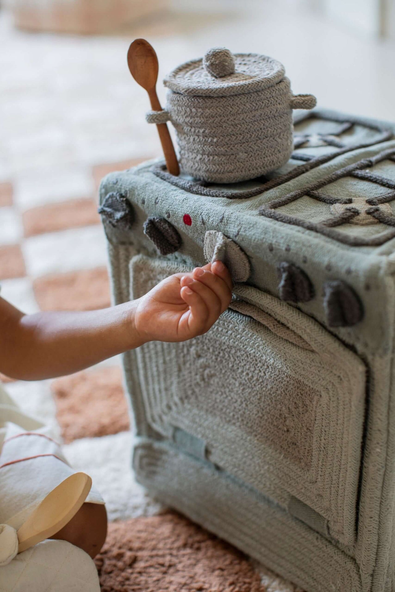 Handmade Textile Toy Stove &amp; Storage Basket - Montessori-Inspired Play Kitchen by Lorena Canals at www.brixbailey.com