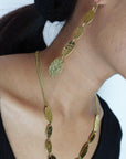 Hammered Gold Disc Necklace and Drop Earrings Set – Textured Oval Link Statement Jewellery