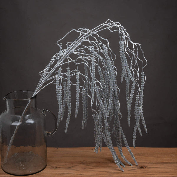 Handcrafted silver amaranthus stem with metallic finish, cascading tendrils for holiday decor or year-round arrangements by Sostter at brixbailey.com
