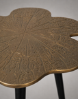 Brass Clover Side Table | Etched Top & Black Iron Legs