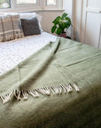 Herringbone Pure New Wool Throw - Olive