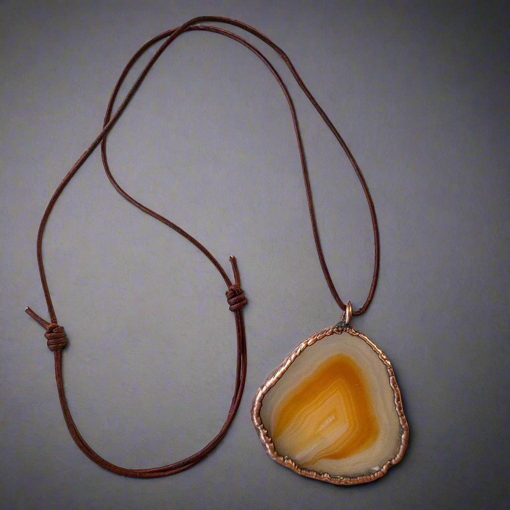 Red Agate Slice Necklace - Boho Pendant | Handmade by Blackbird &amp; Sage
