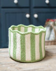 Stripy Scalloped Basket - Green