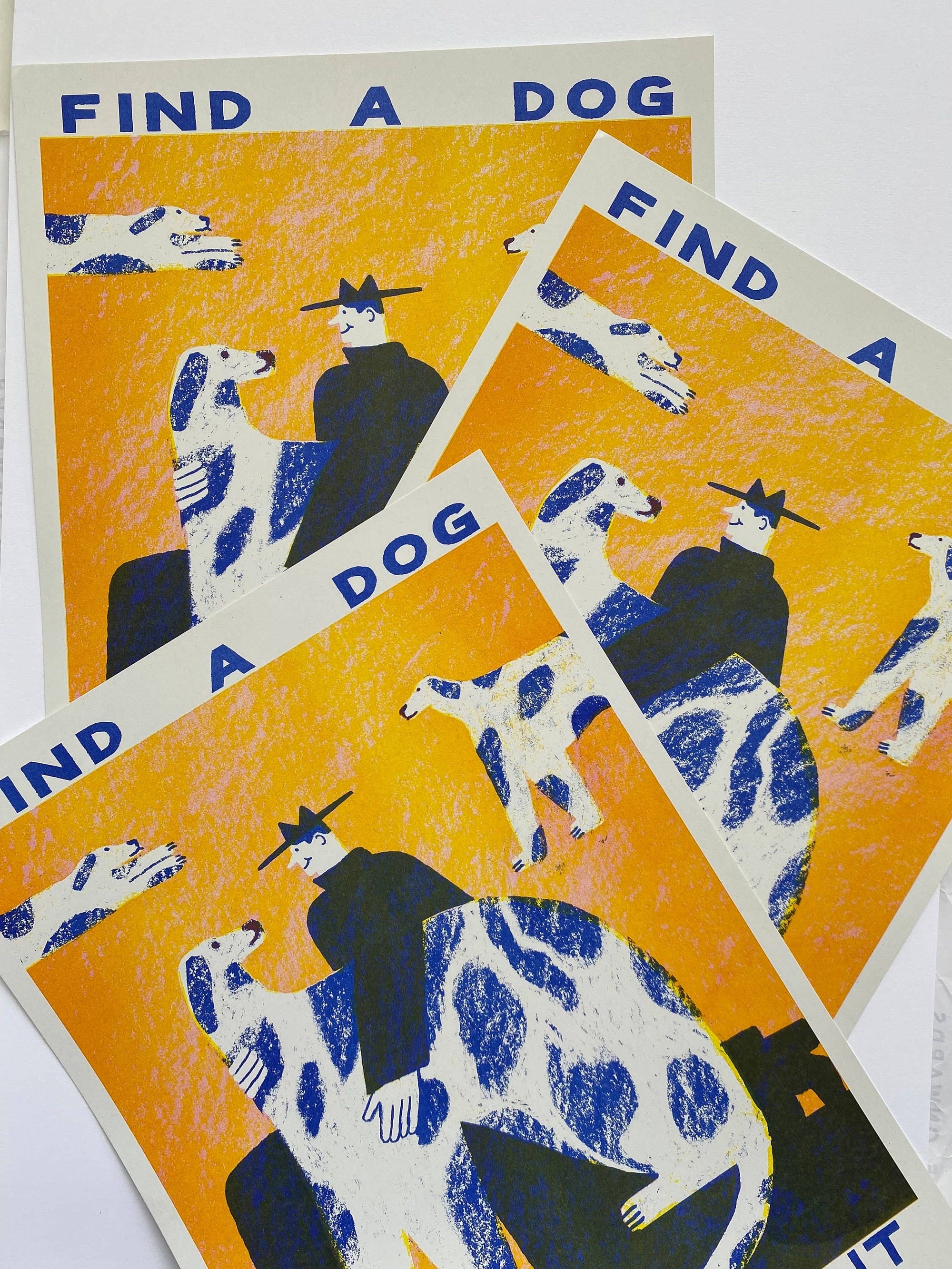 Find a dog and Stroke It riso print (A3)