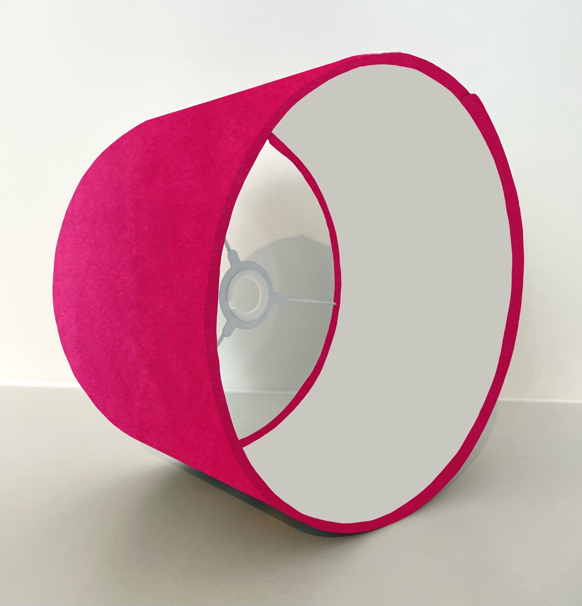 Cerise pink velvet drum lampshade/ ceiling shade with a white lining