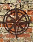 Rusty Compass Garden Decoration , Wall Or Fence Ornament