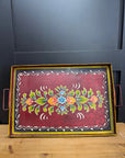 Red Metal Serving Tray / Painted Indian Charcuterie Cheese Antipasto Platter