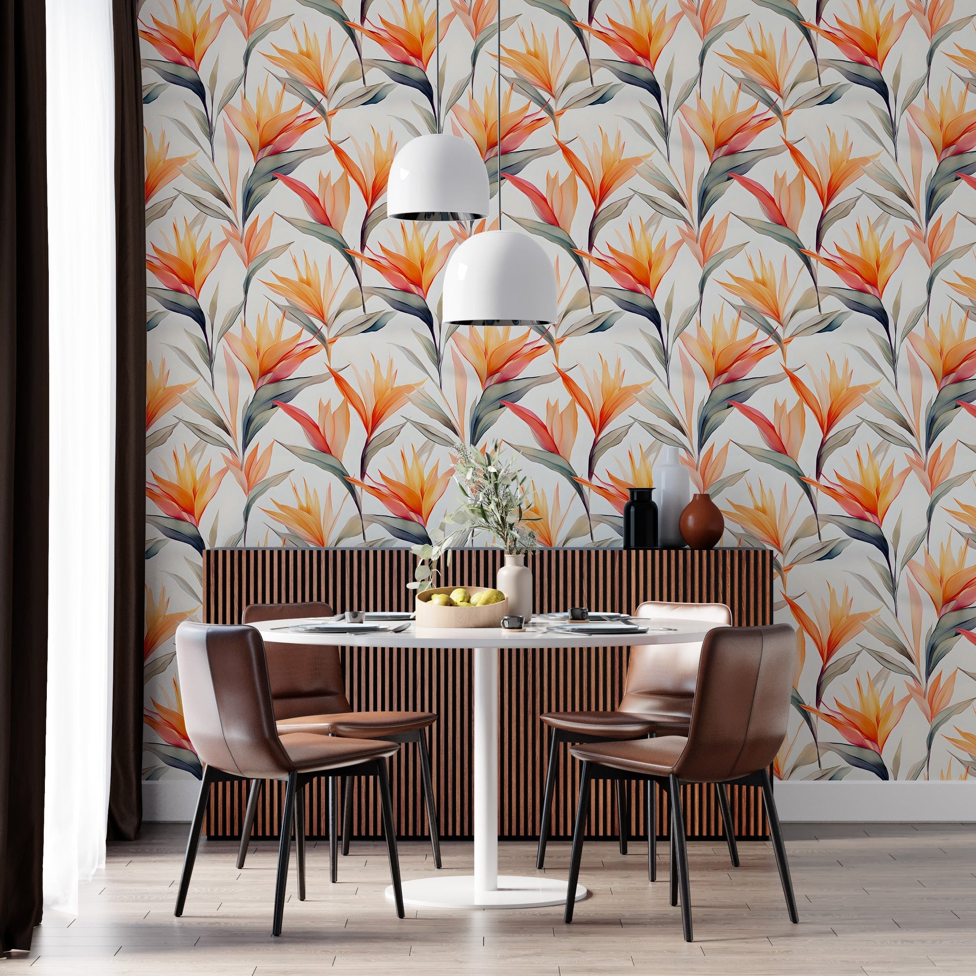 Tropical Strelitzia Floral Wallpaper