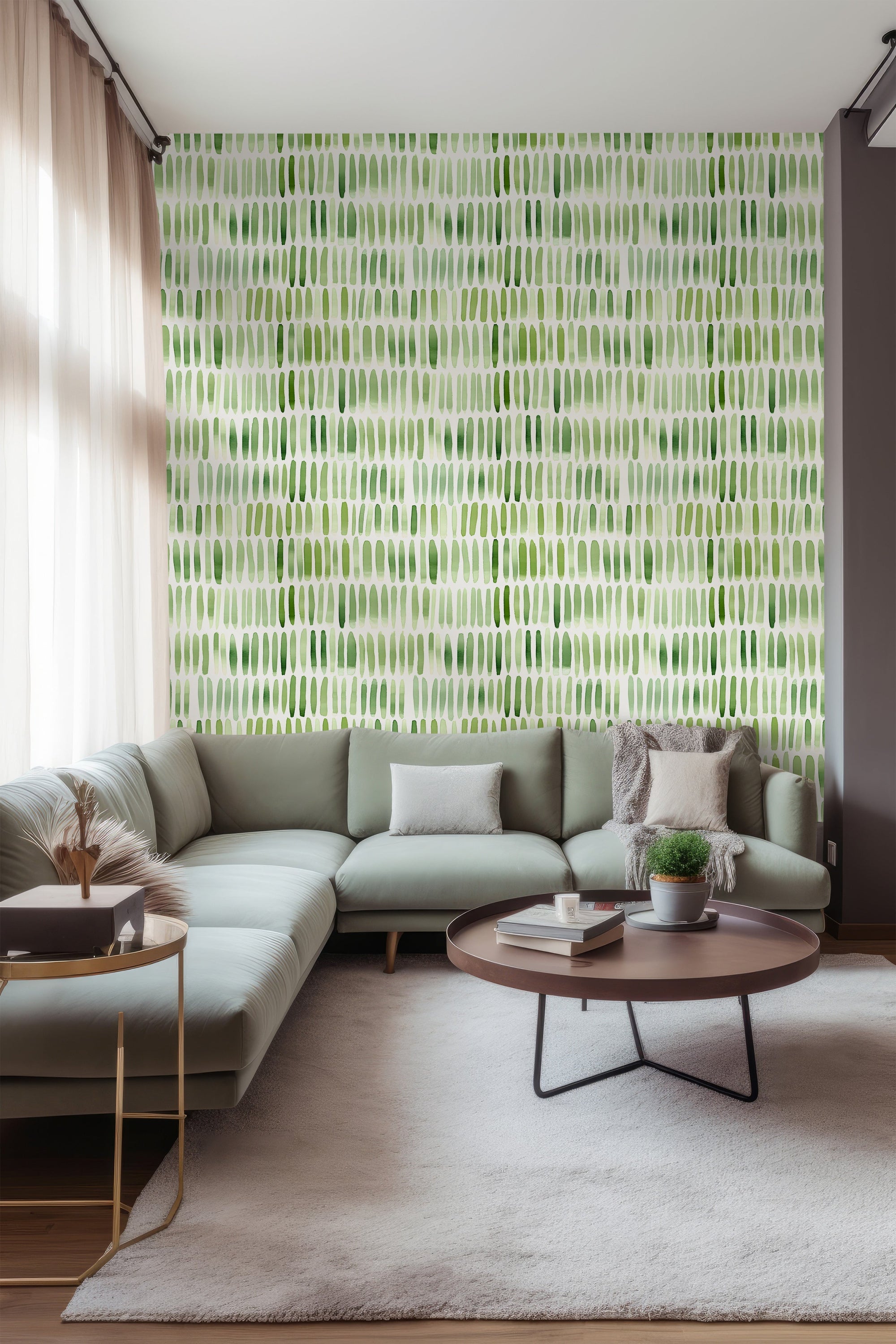 Green Watercolor Brushstroke Pattern Wallpaper